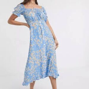 Faithful The Brand Floral Blue & Orange Maxi Dress